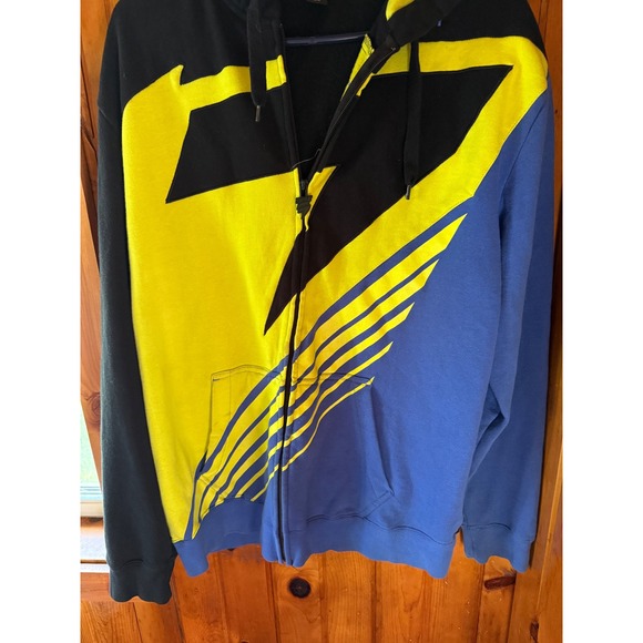Shift Men's Full Zip Hoodie Black Yellow Blue Graphic Hooded Sweatshirt Size XL - Picture 3 of 5